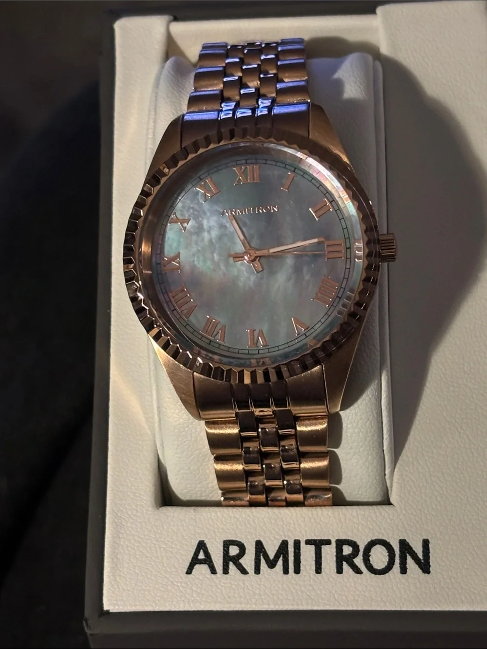 Armitron Rose Gold-Tone Watch with Iridescent Mother-of-Pearl Dial